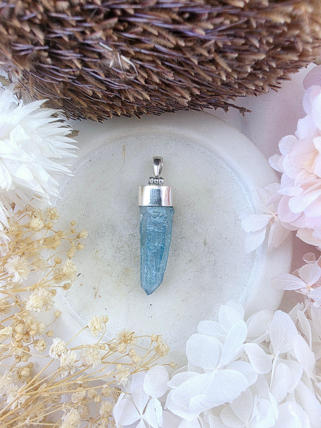 Aqua Aura Silver Pendant
