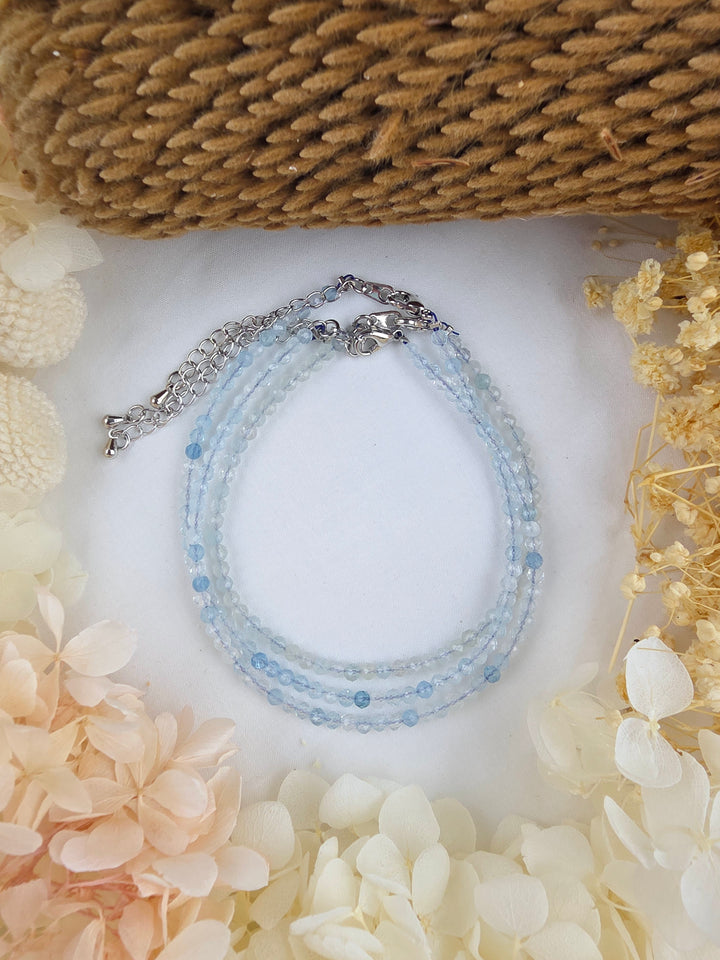 Aquamarine Faceted Bracelet - 3mm (Adjustable Chain)
