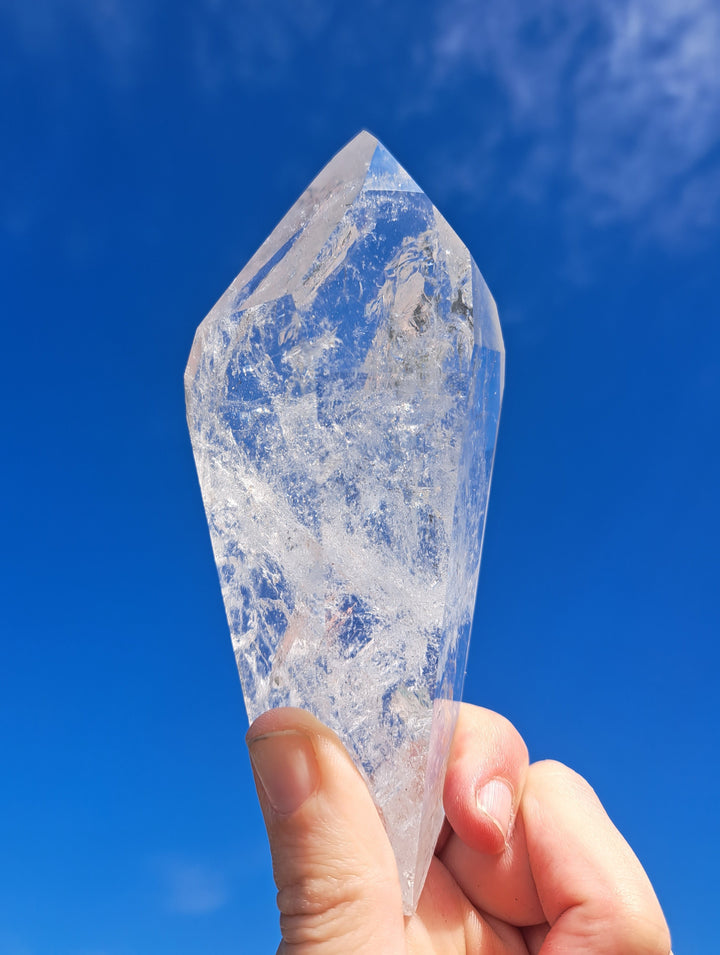 Lemurian Seed Laser Quartz In Metal Stand