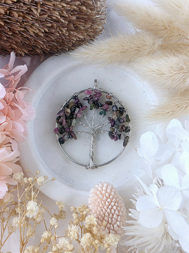 Watermelon Tourmaline Tree Pendant
