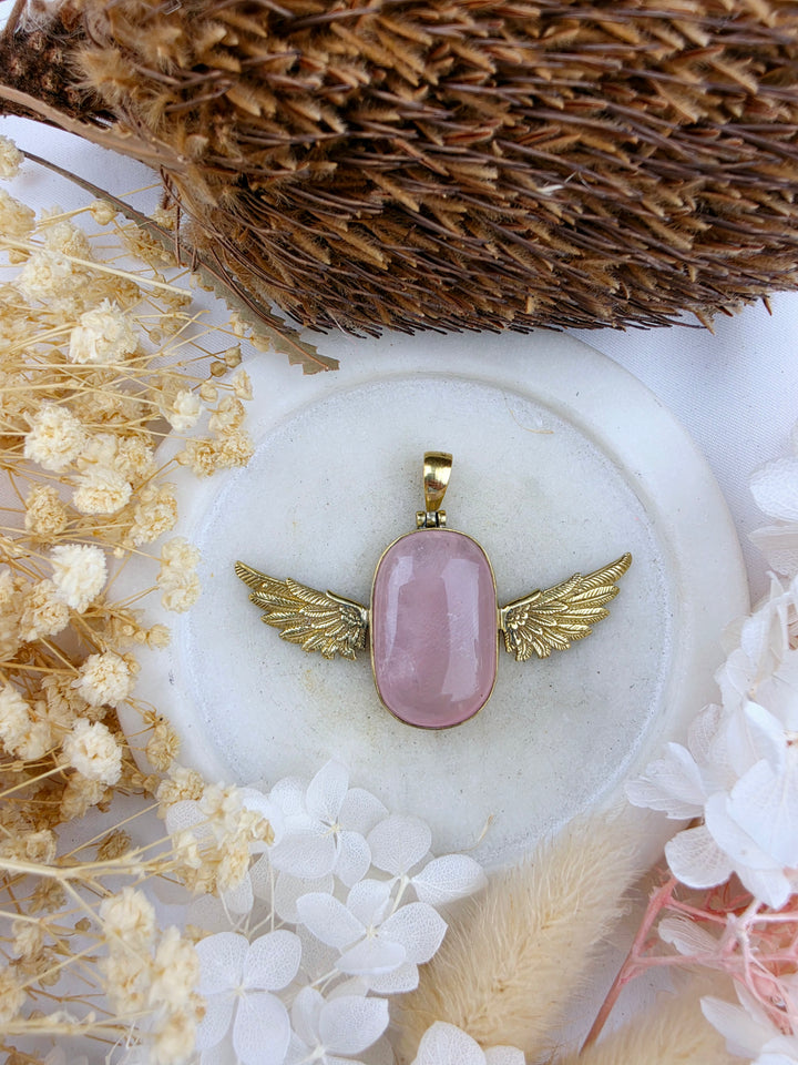 Rose Quartz Anahata Brass Pendant