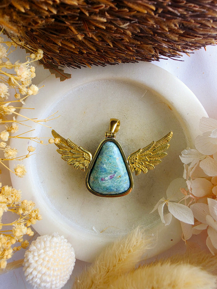 Ruby Fucshite Anahata Brass Pendant