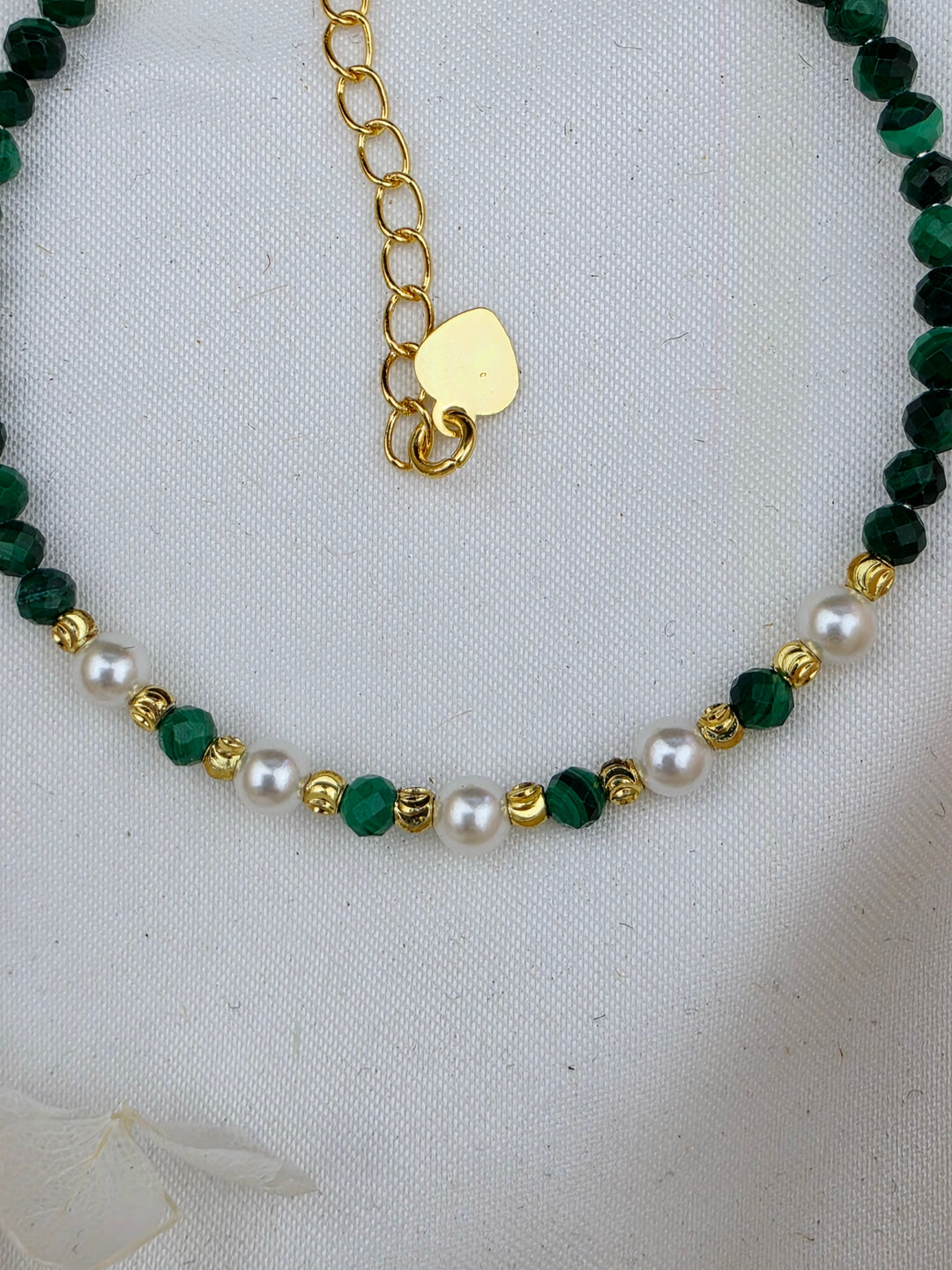 Malachite Faceted 3mm Pearl Bracelet - (Adjustable Chain)