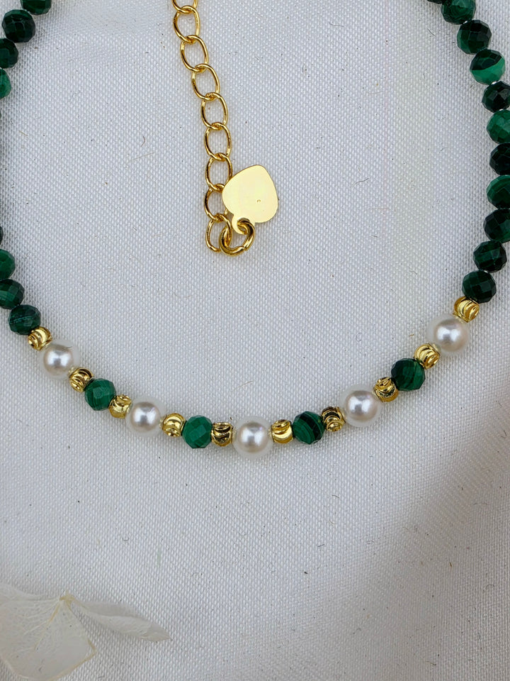 Malachite Faceted 3mm Pearl Bracelet - (Adjustable Chain)