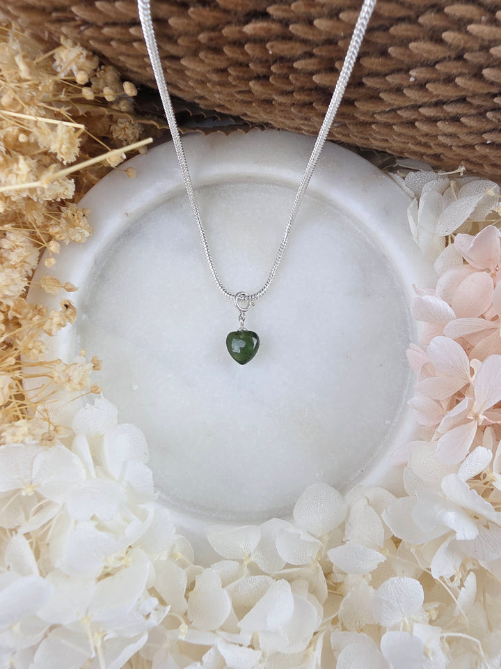 Green Tourmaline Heart Silver Pendant/Charm — Heart in Bloom