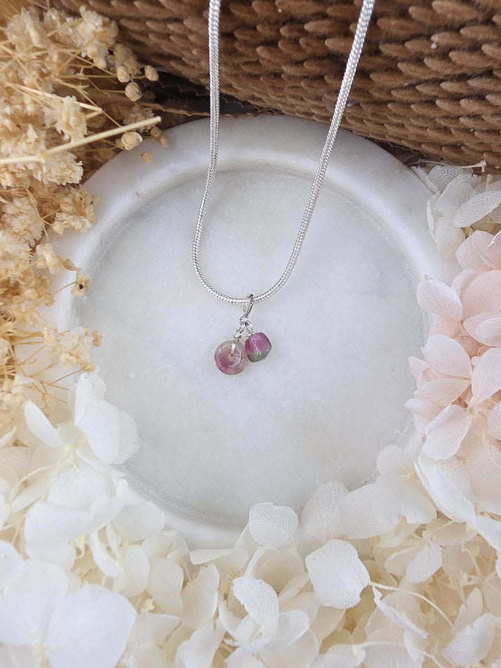 Pink & Green Tourmaline Chakra Silver Pendant/Charm — Heart Wide Open