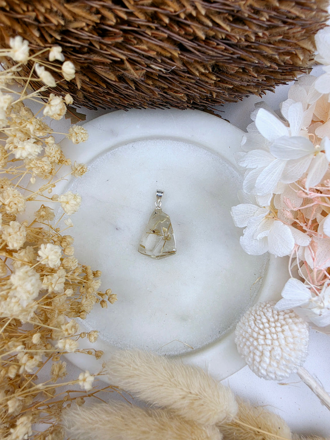 Golden Rutilated Quartz Silver Pendant