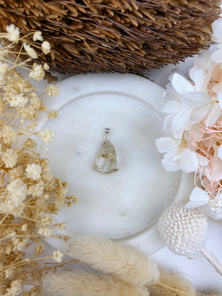 Golden Rutilated Quartz Silver Pendant