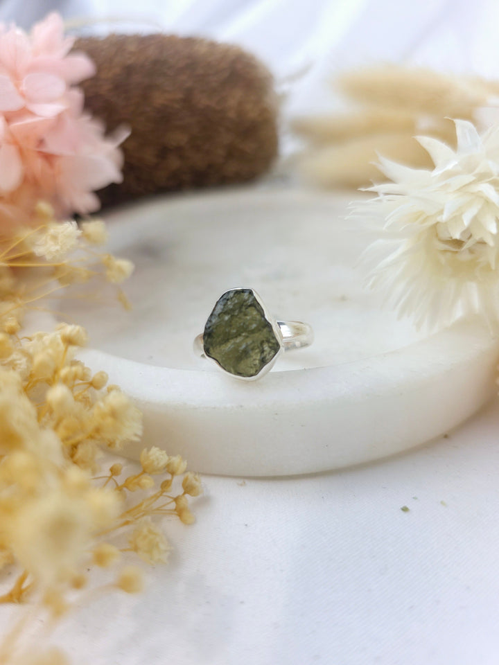 Moldavite Silver Ring
