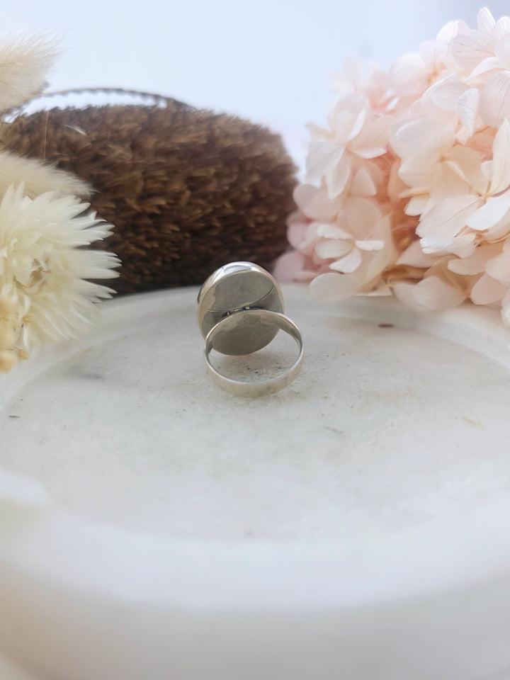 Malachite Silver Ring - Size 7 3/4