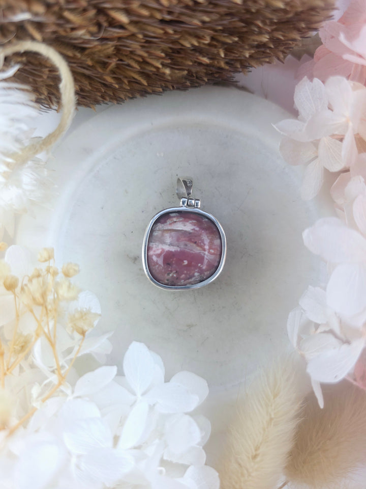 Pink Opal Tumbled Silver Pendant