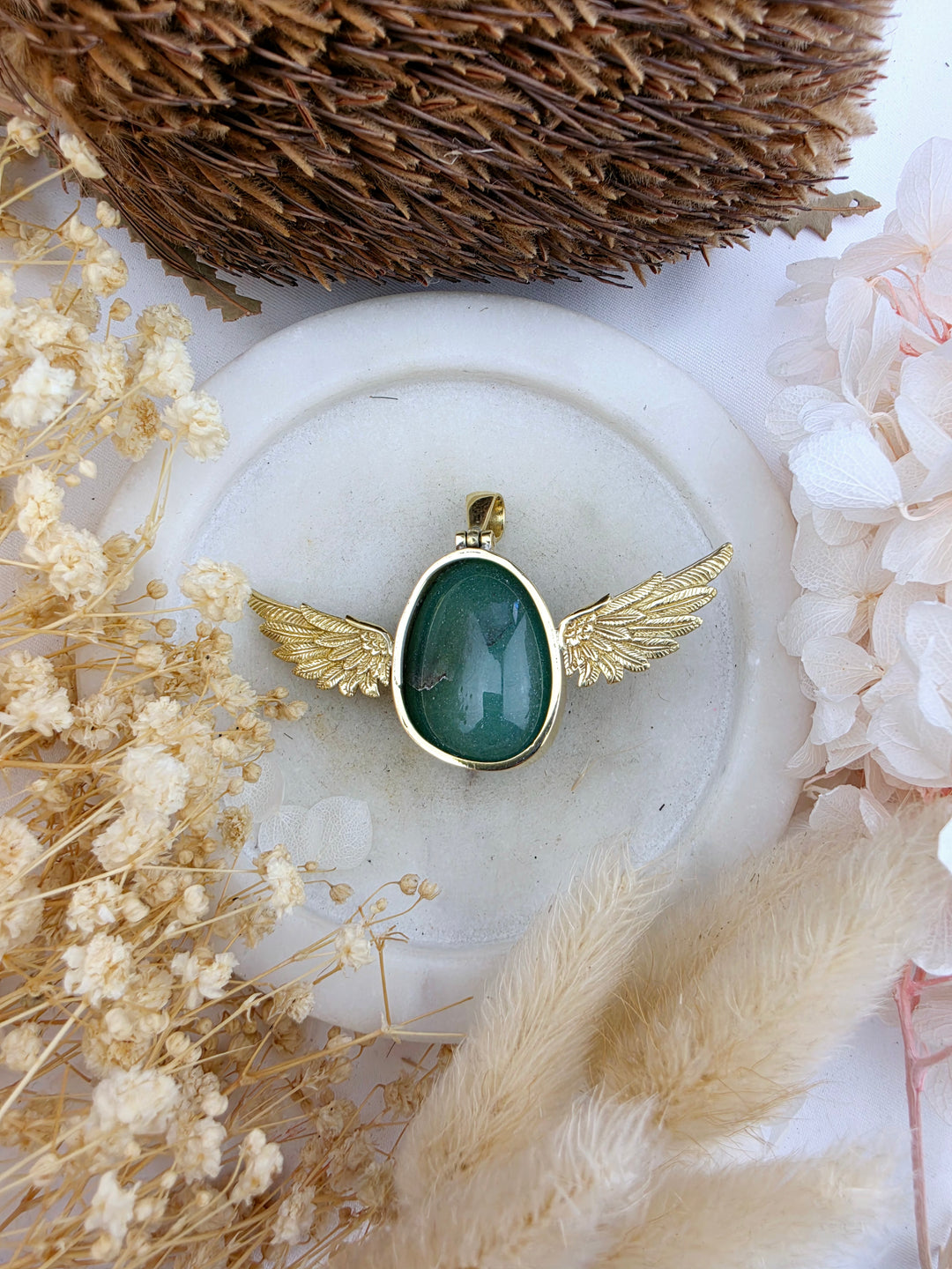 Green Aventurine Anahata Brass Pendant