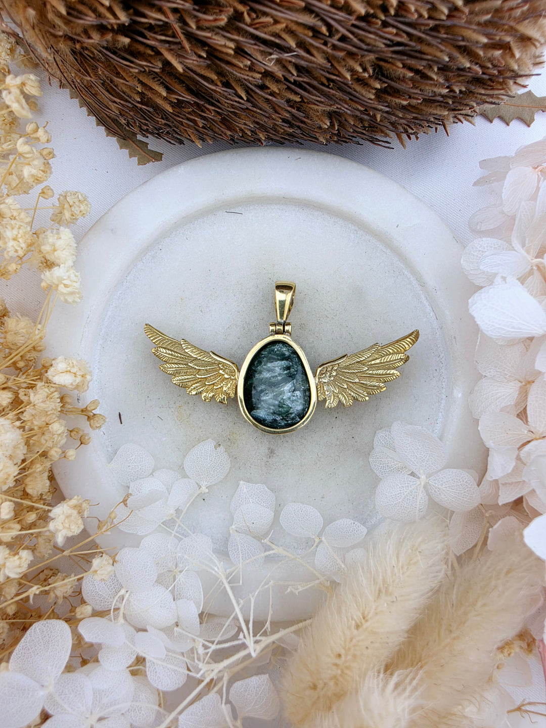 Seraphinite Anahata Brass Pendant