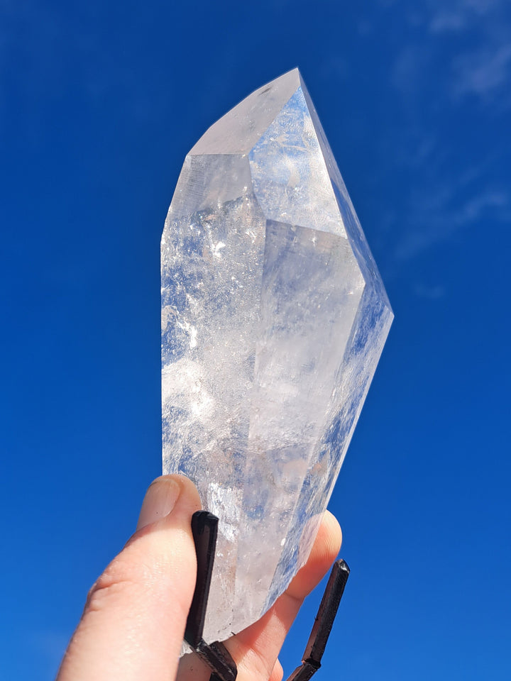 Lemurian Seed Laser Quartz In Metal Stand