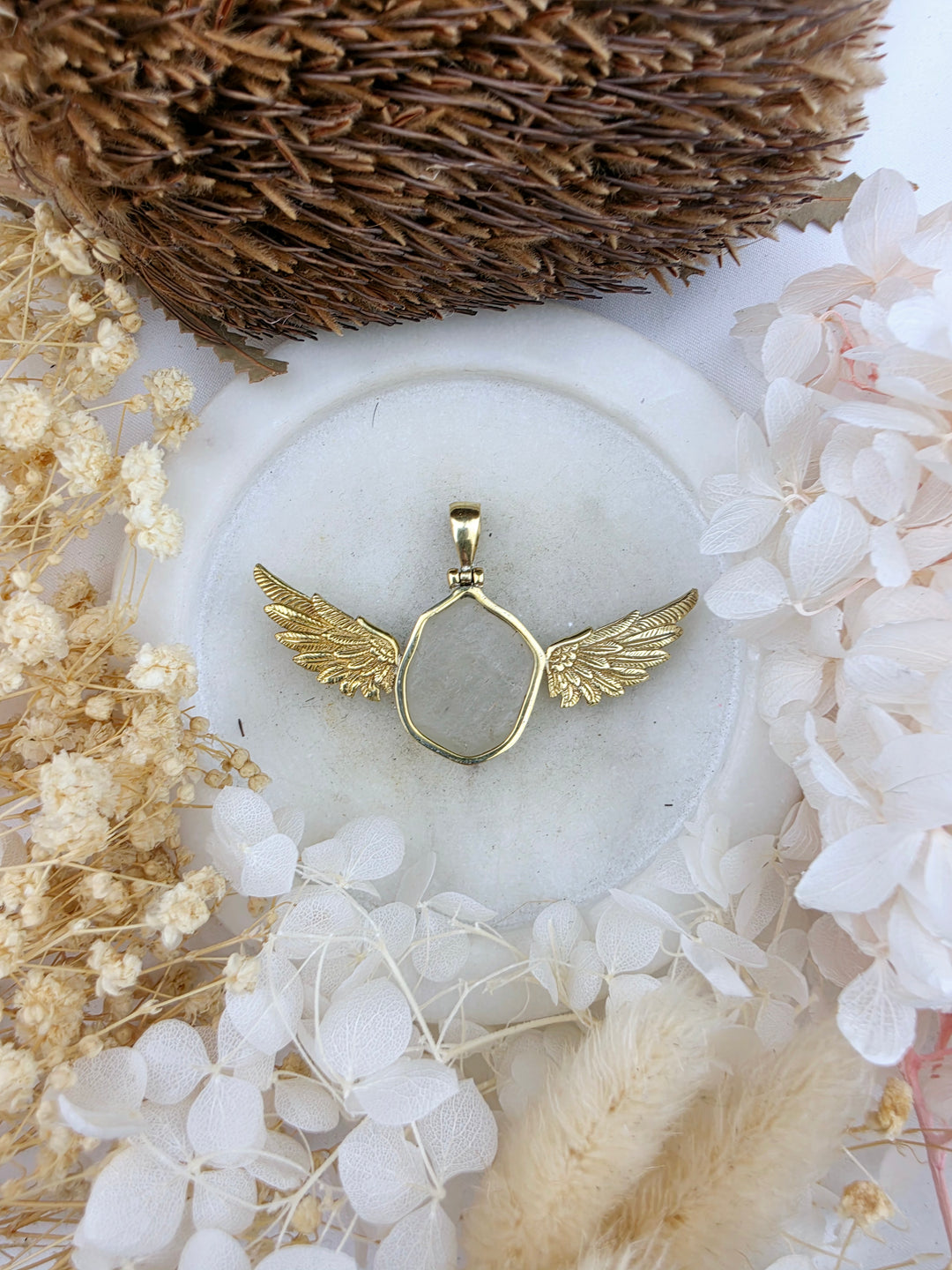 Libyan Desert Glass Anahata Brass Pendant