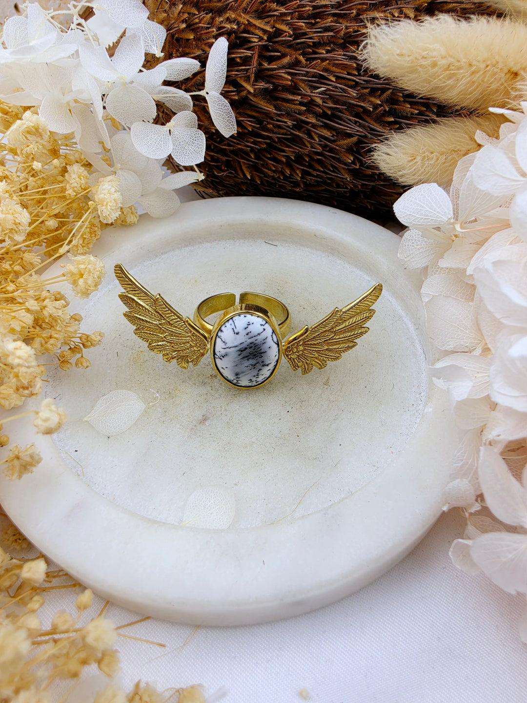 Merlinite Anahata Brass Ring