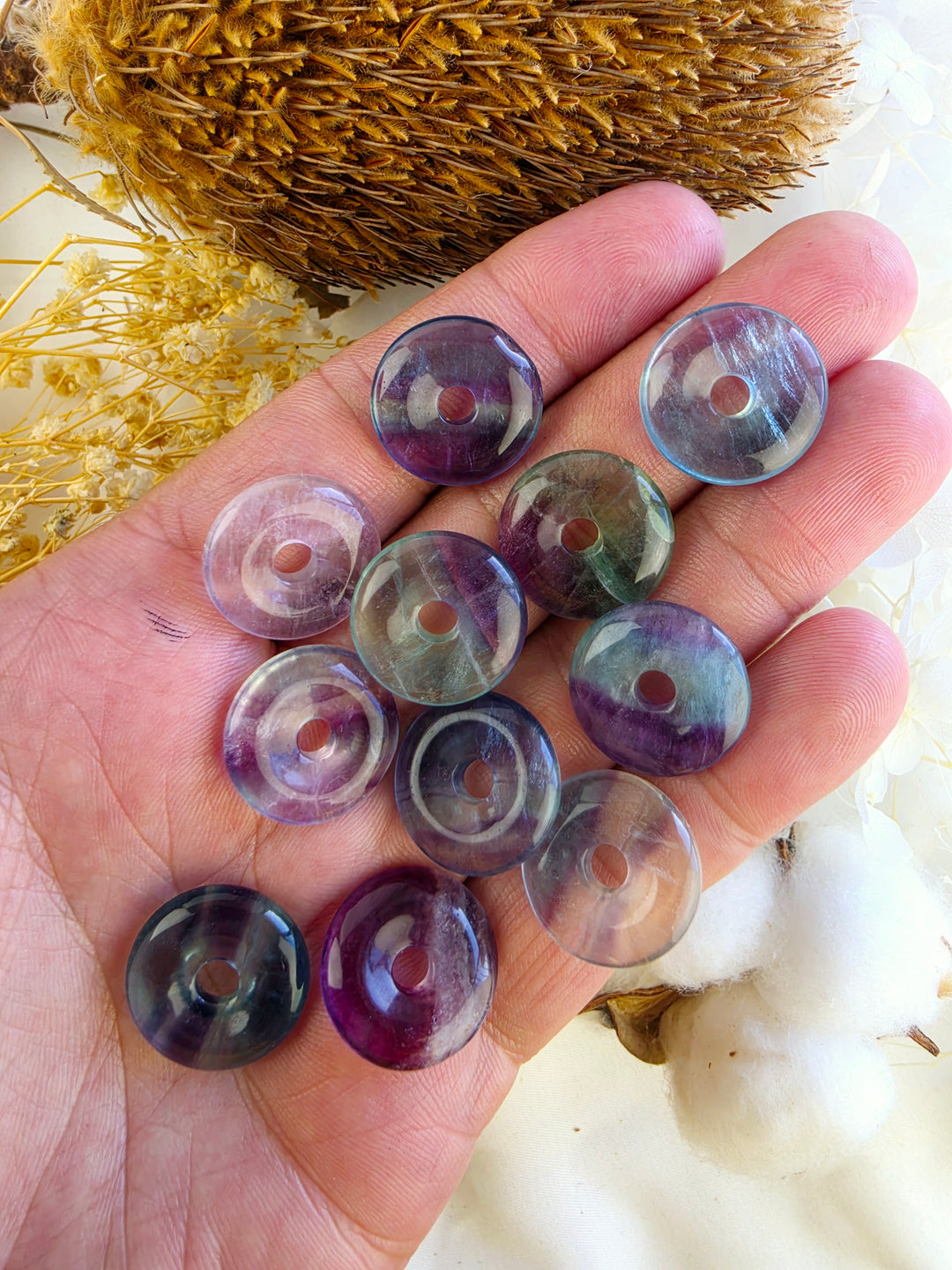 Rainbow Fluorite Donut Pendant