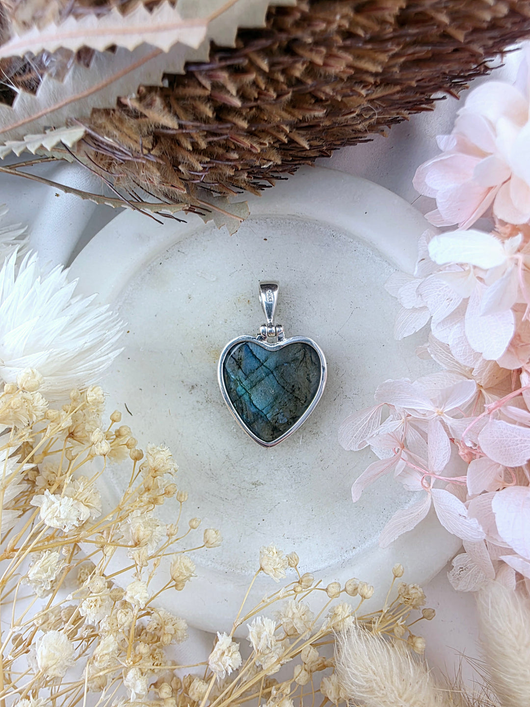 Labradorite Heart Silver Pendant