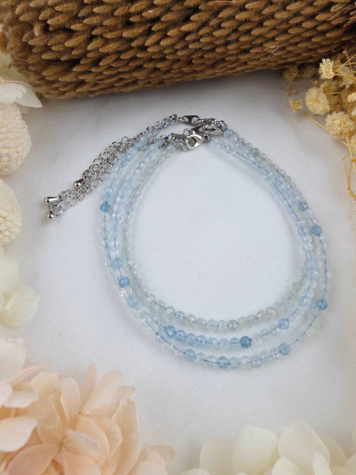 Aquamarine Faceted Bracelet - 3mm (Adjustable Chain)