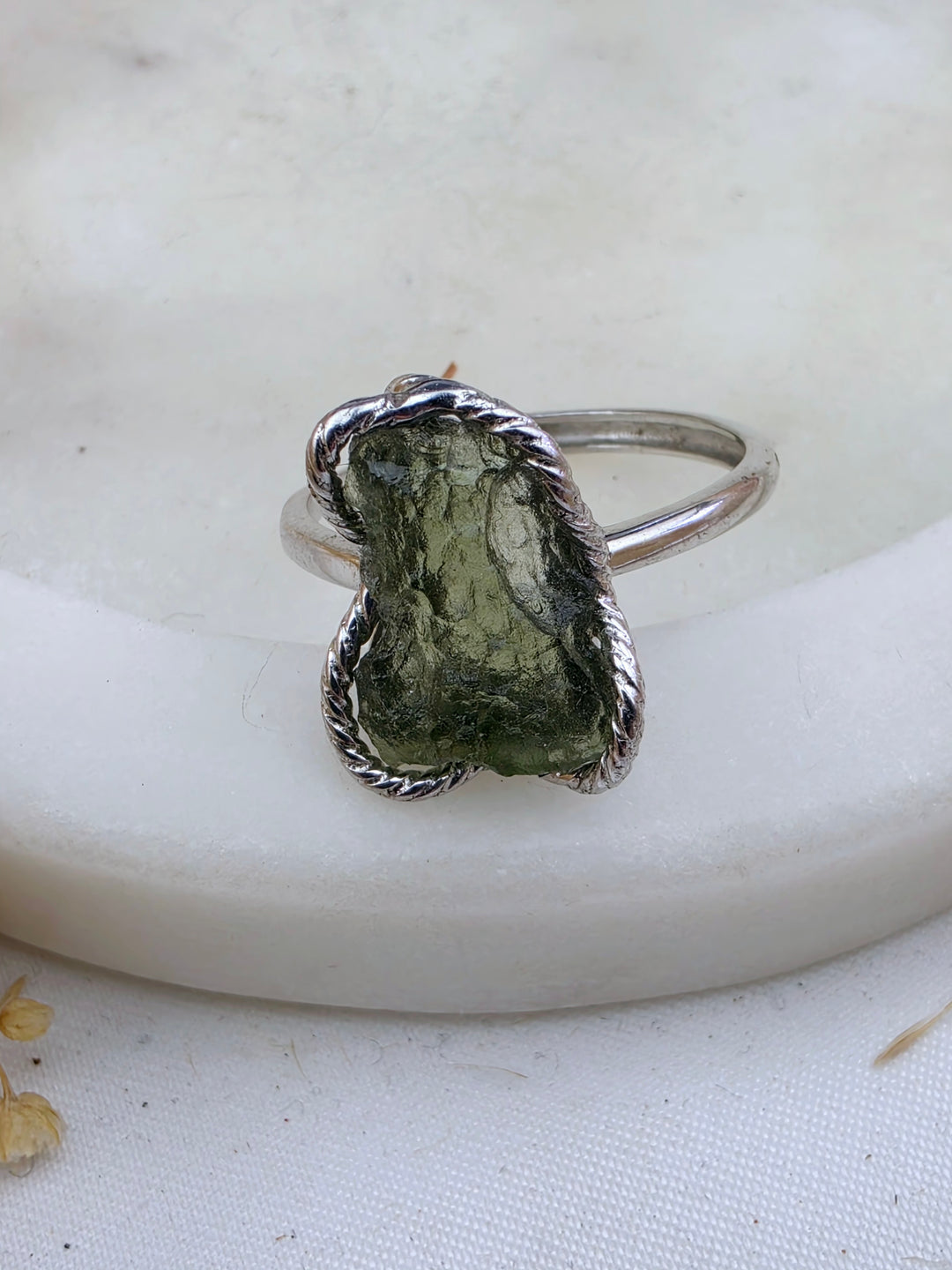 Moldavite Silver Ring - Adjustable