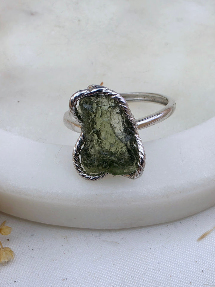 Moldavite Silver Ring - Adjustable