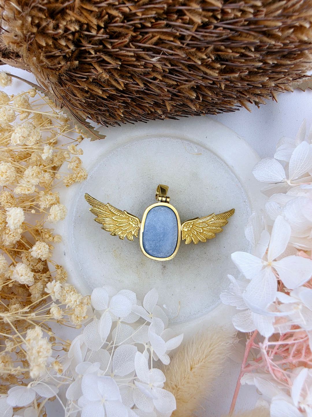 Angelite Anahata Brass Pendant