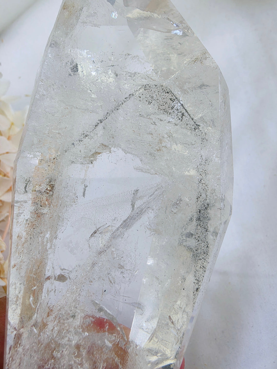 Lemurian with Black Chlorite Phantom Quartz with Metal Stand - Ancient Wisdom