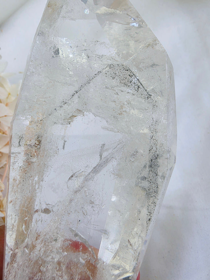 Lemurian with Black Chlorite Phantom Quartz with Metal Stand - Ancient Wisdom
