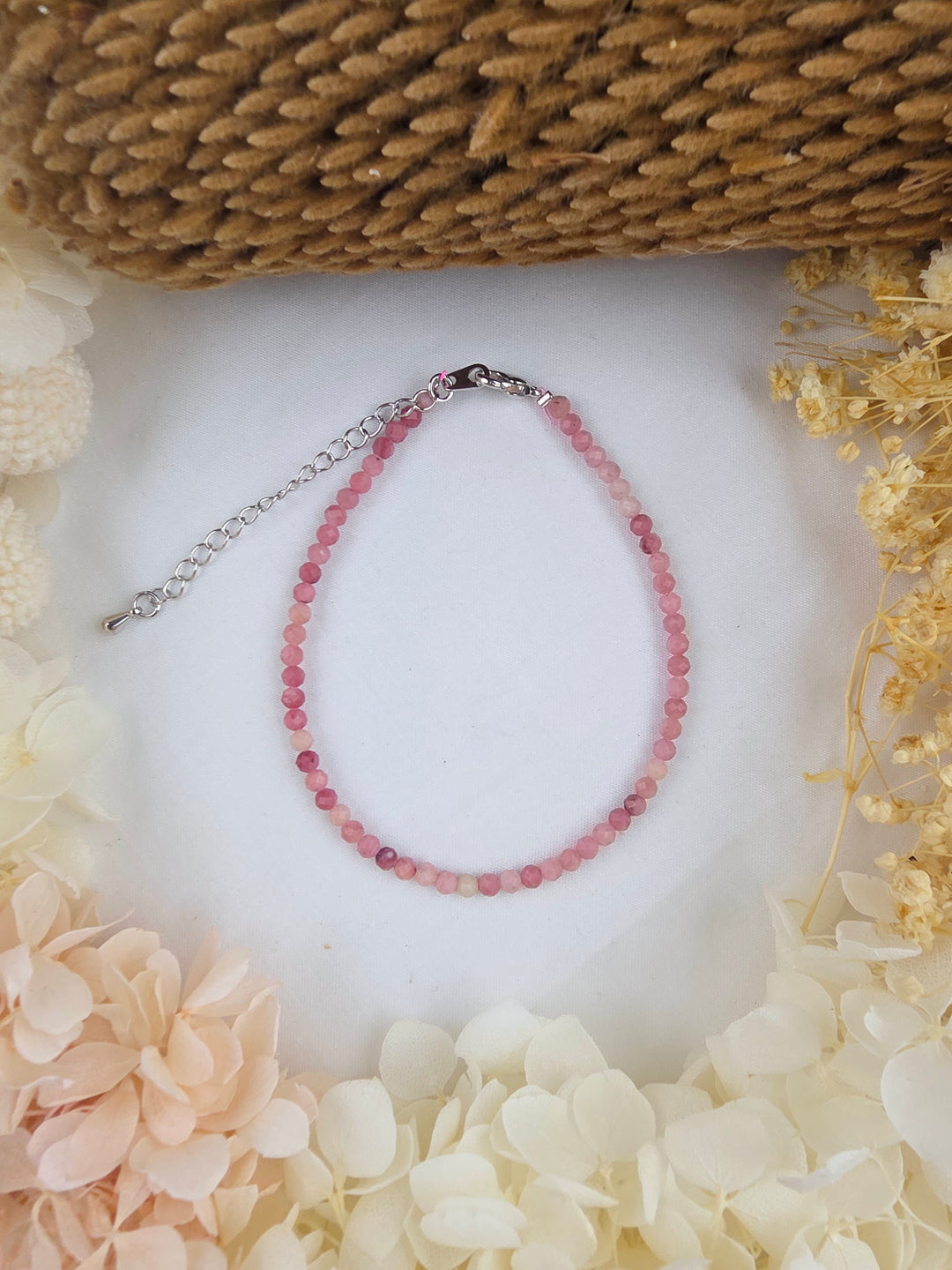 Rhodonite Faceted Bracelet - 3mm (Adjustable Chain)