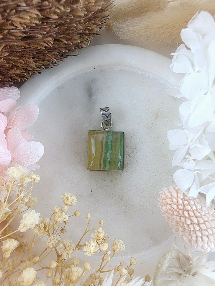 Rainbow Fluorite Silver Pendant
