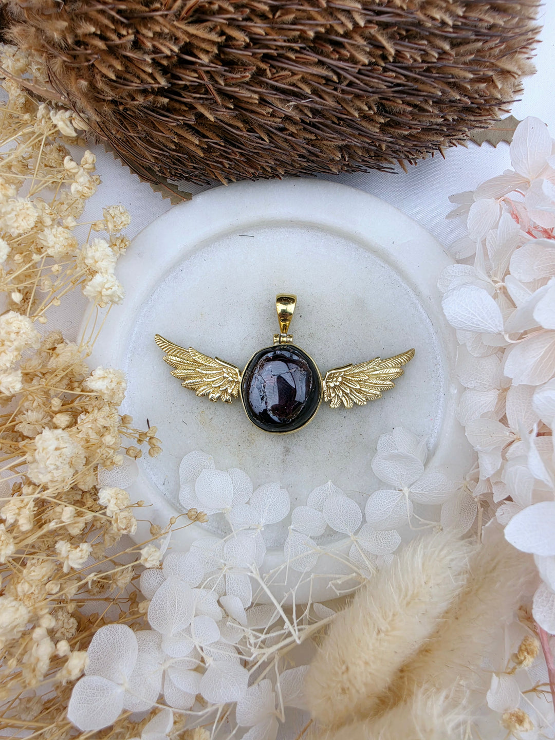 Garnet Anahata Brass Pendant