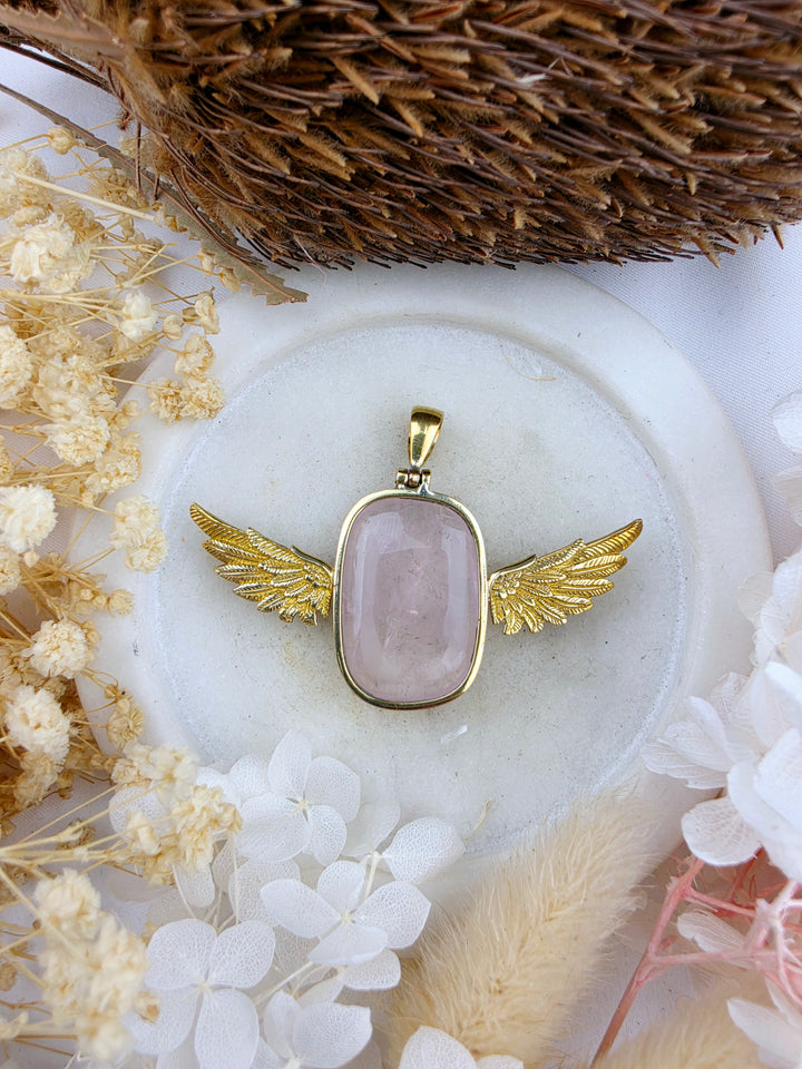 Rose Quartz Anahata Brass Pendant