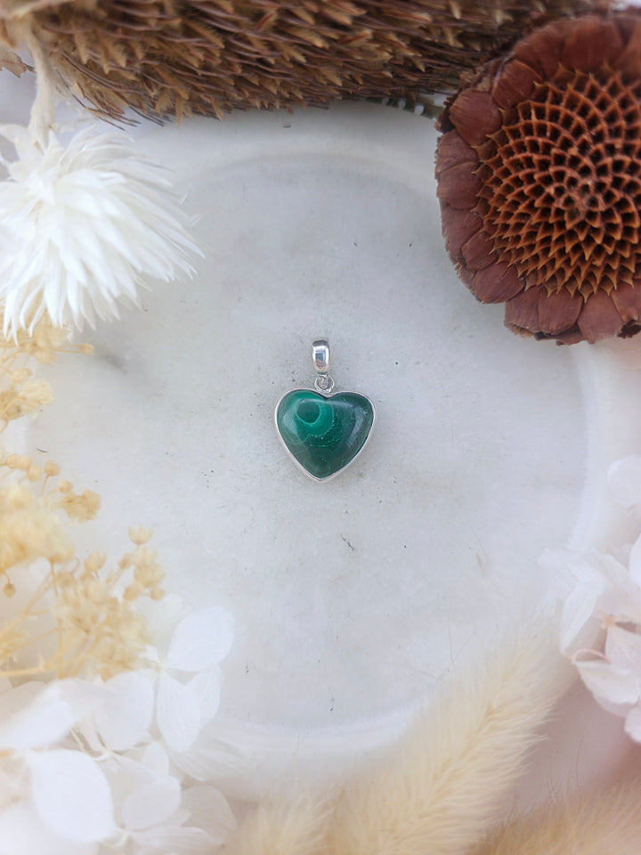 Malachite Heart Silver Pendant