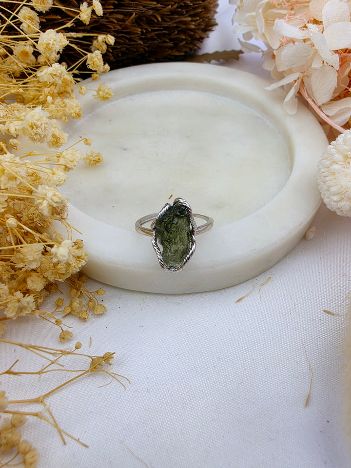 Moldavite Silver Ring - Adjustable