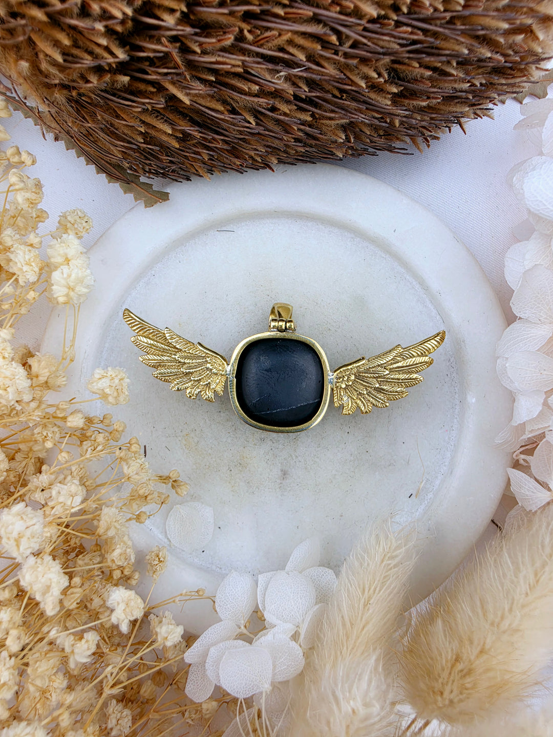 Shungite Anahata Brass Pendant