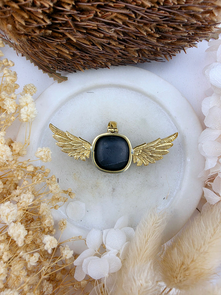 Shungite Anahata Brass Pendant