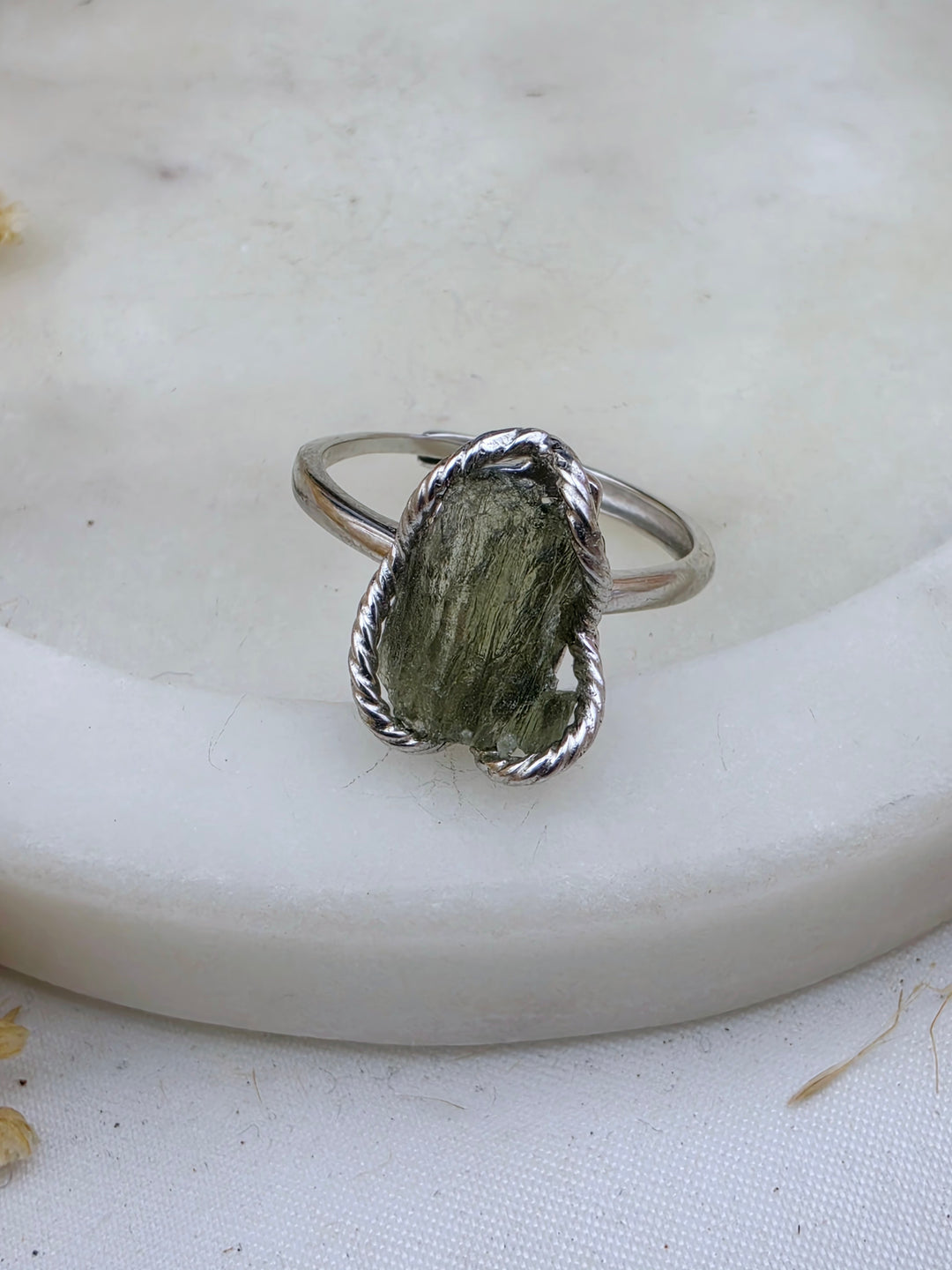 Moldavite Silver Ring - Adjustable
