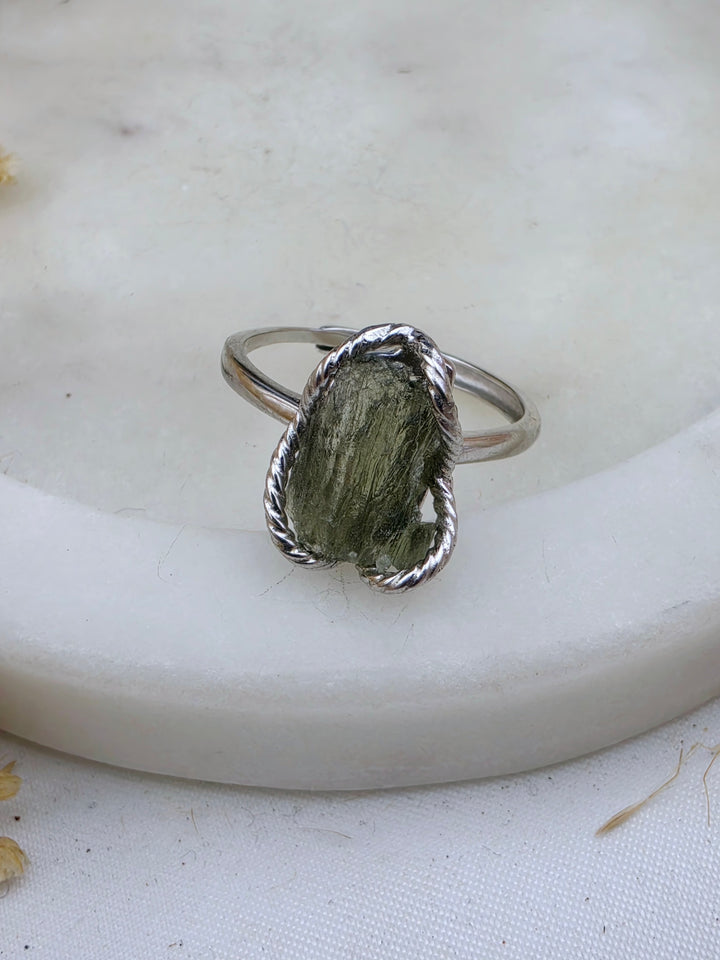 Moldavite Silver Ring - Adjustable