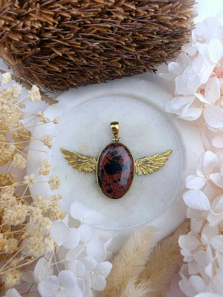 Mahogany Obsidian Anahata Brass Pendant
