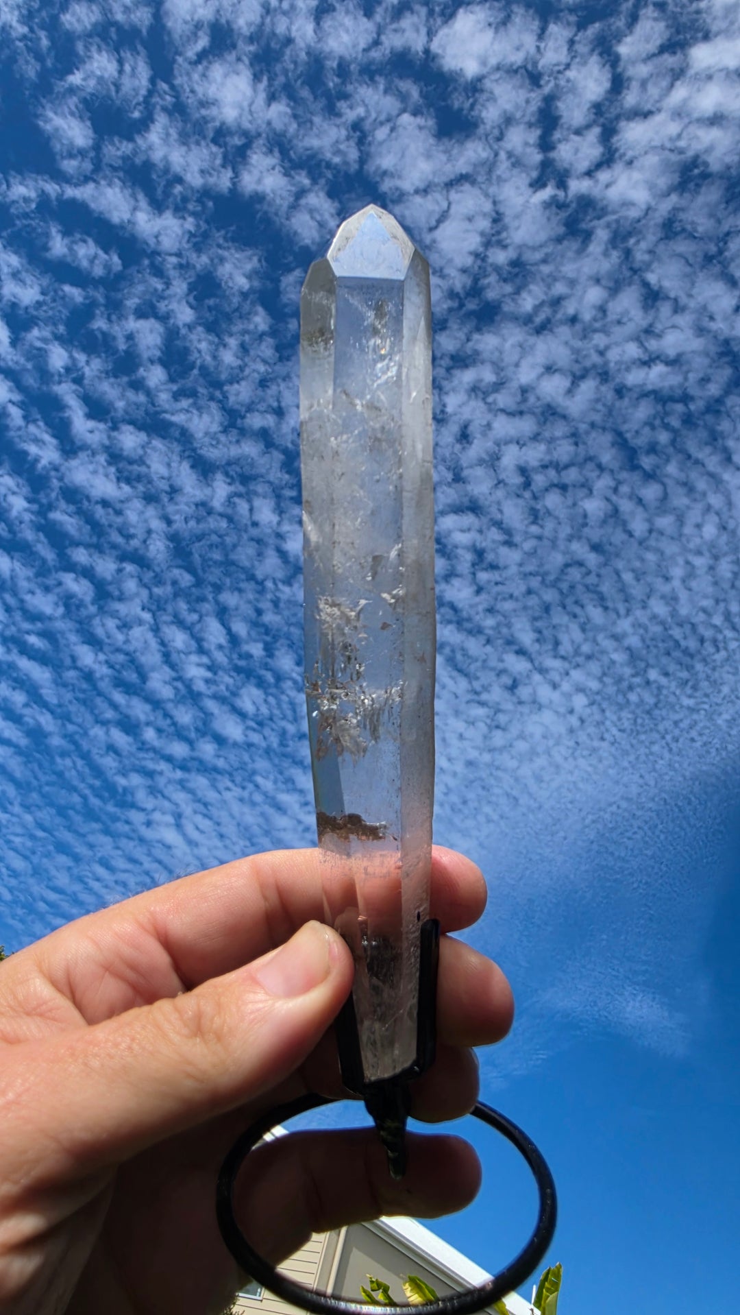 Lemurian with Black Chlorite Phantom Quartz with Metal Stand