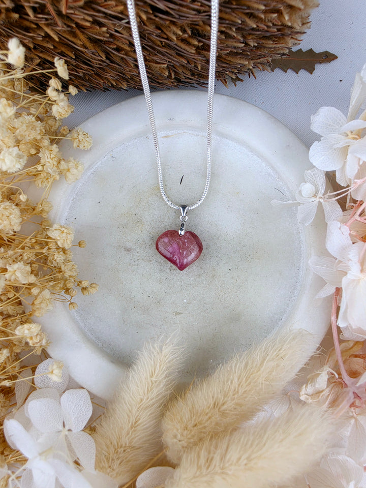 Pink & Orange Tourmaline Heart Silver Pendant
