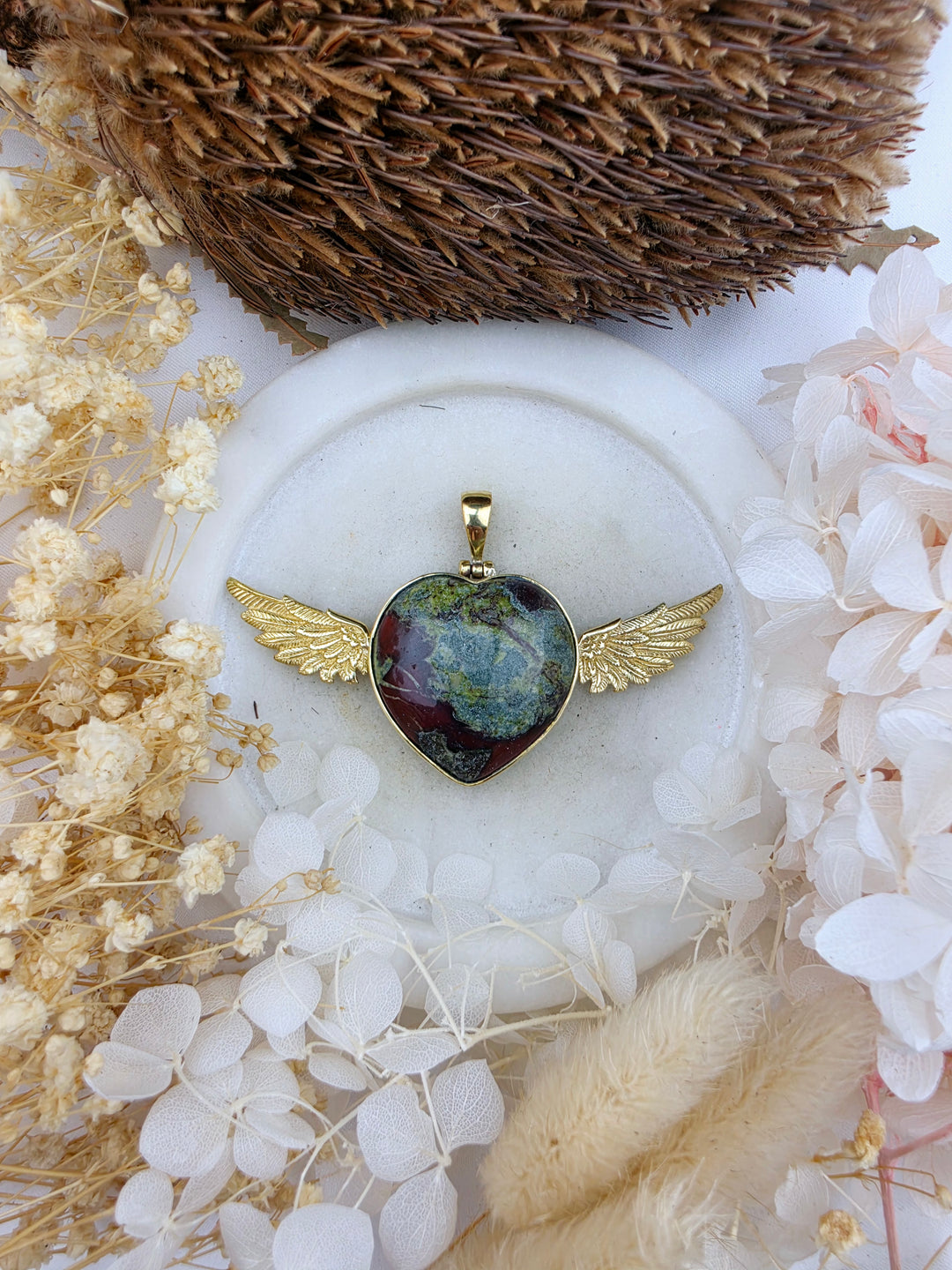 Dragons Blood Jasper Anahata Heart Brass Pendant