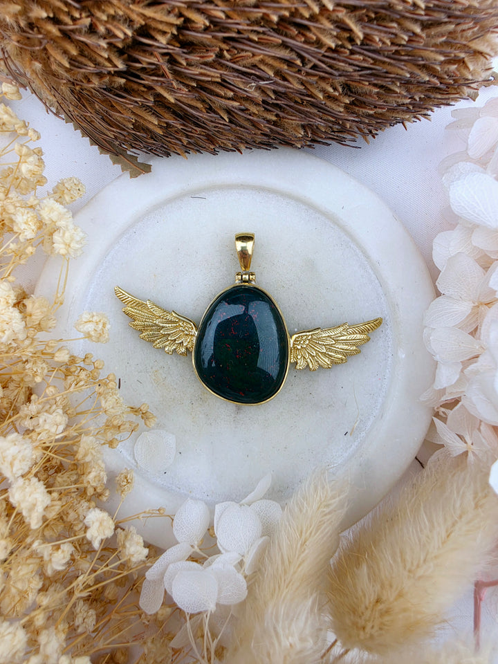 Bloodstone Jasper Anahata Brass Pendant