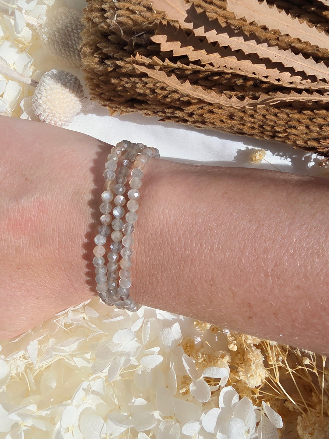 Black and Peach Moonstone Faceted Bracelet - 4mm