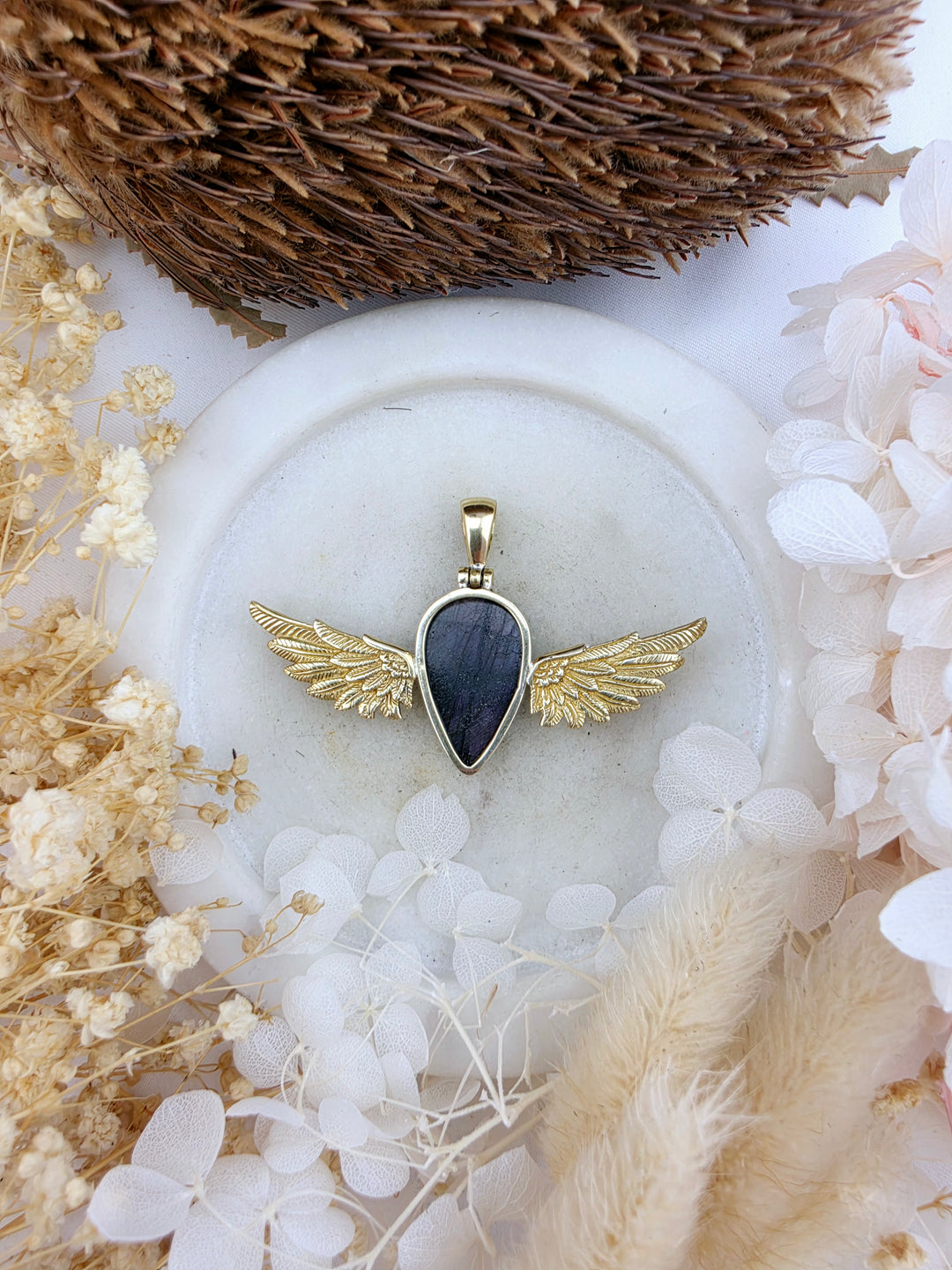 Labradorite Anahata Brass Pendant