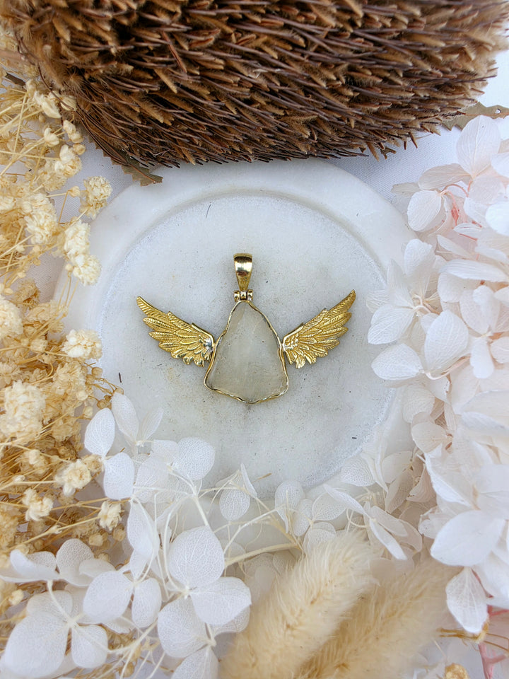Libyan Desert Glass Anahata Brass Pendant