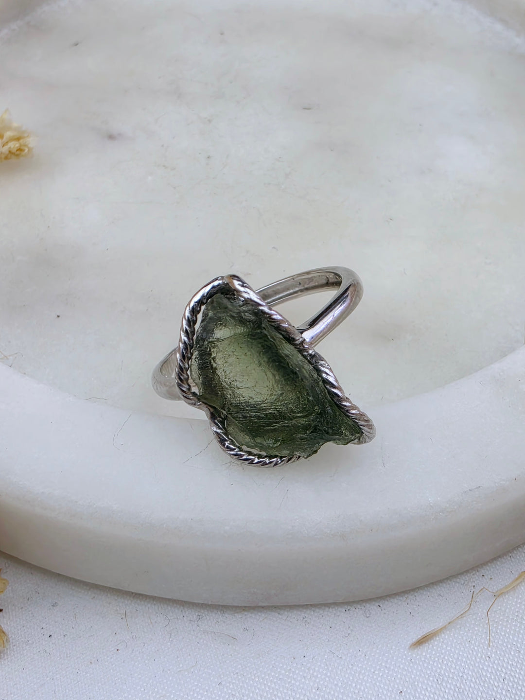 Moldavite Silver Ring - Adjustable