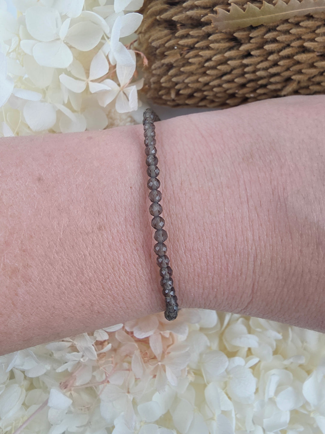 Smoky Quartz Faceted Bracelet - 3mm (Adjustable Chain)