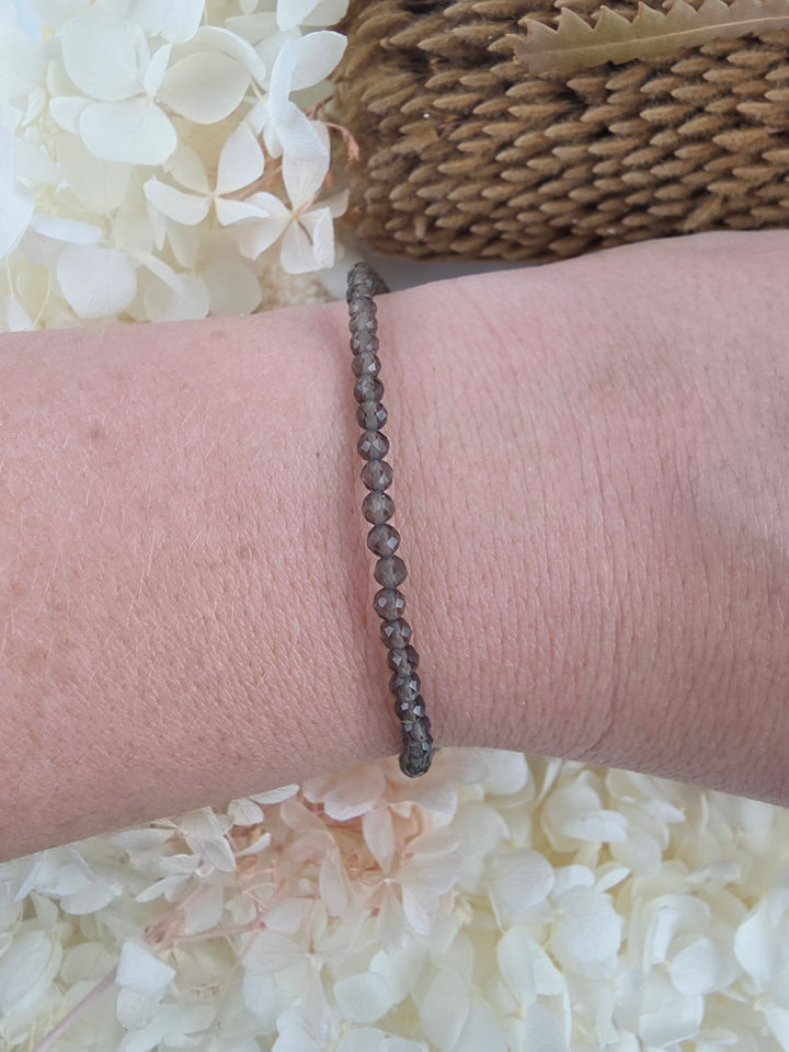 Smoky Quartz Faceted Bracelet - 3mm (Adjustable Chain)