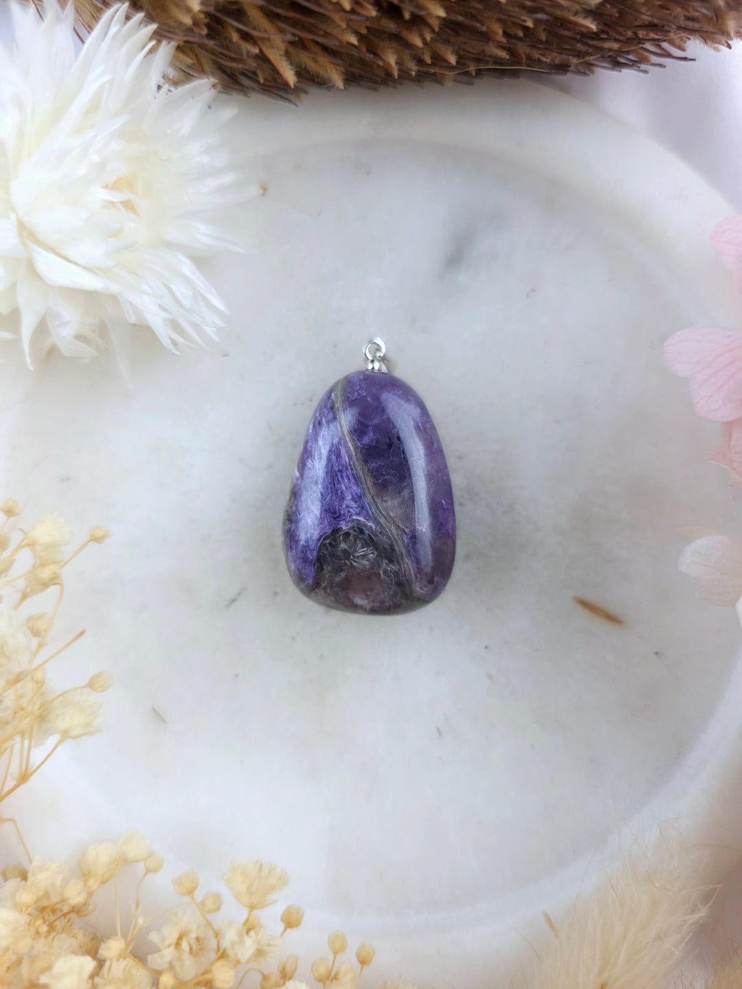 Charoite Tumbled Silver Pendant